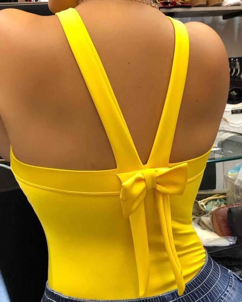 Thick Strap Backless Bowknot Design Top