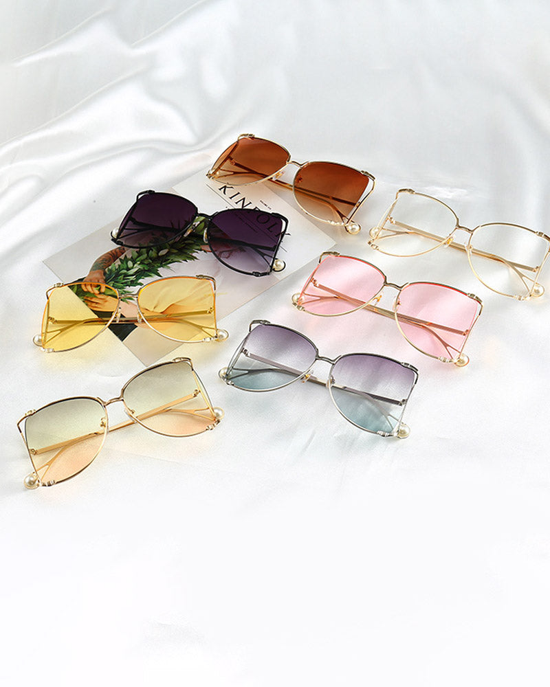 1Pair Pearls Half Round Big Frame Gradient Sunglasses