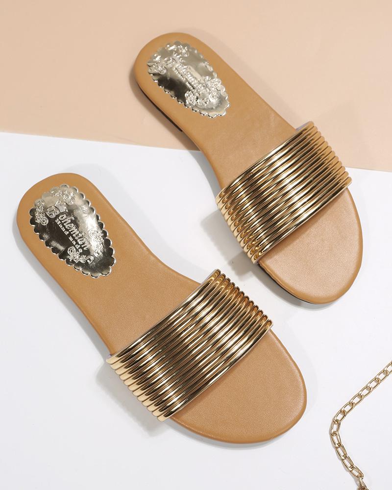 Bronze Wide Strap Trendy Comfort Outdoor Slippers