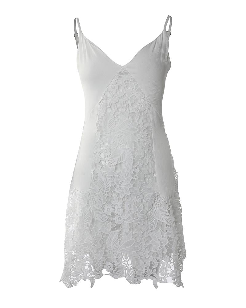 Spaghetti Strap V Neck Lace Dress