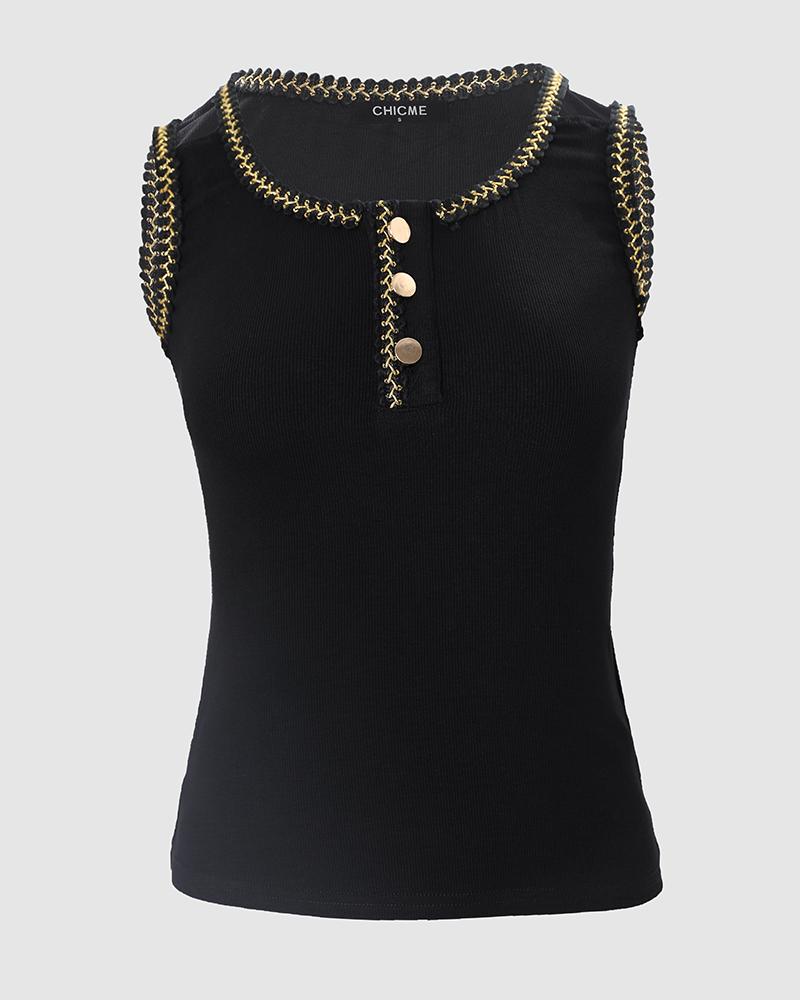 Contrast Stitching Button Decor Tank Top