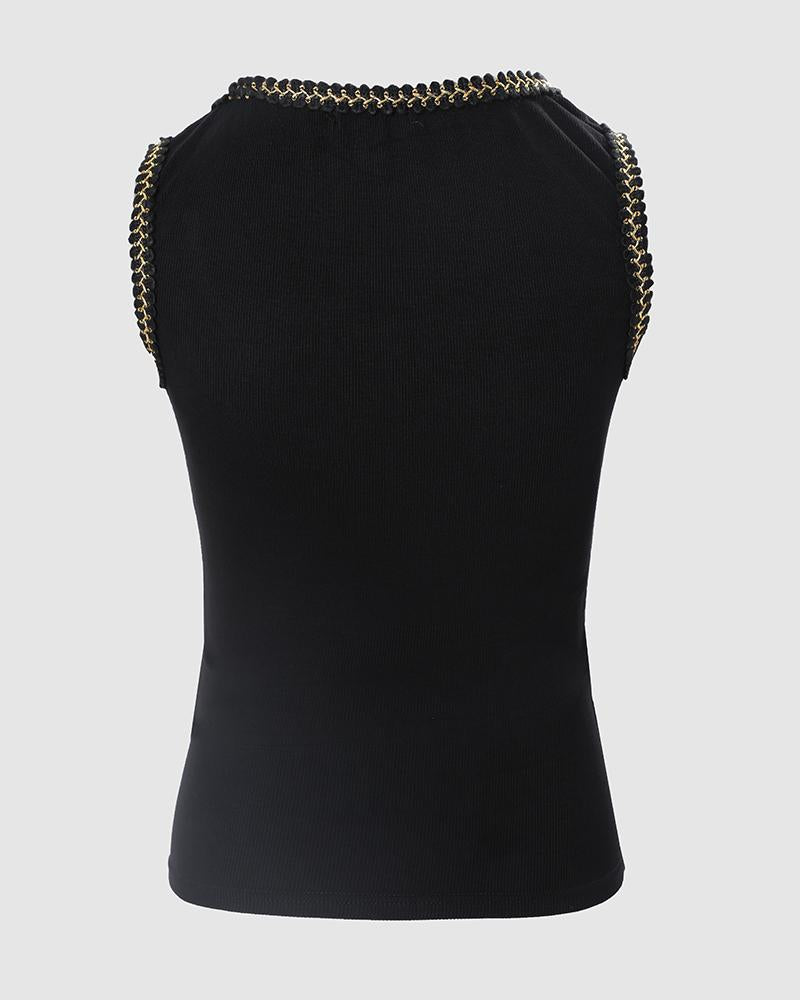 Contrast Stitching Button Decor Tank Top