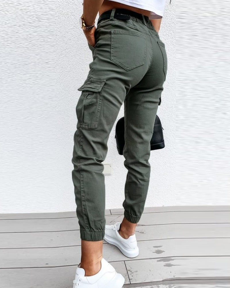 Pocket Design High Waist Cargo Pants