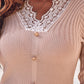 Knit Button Decor Lace Patch Bodycon Dress