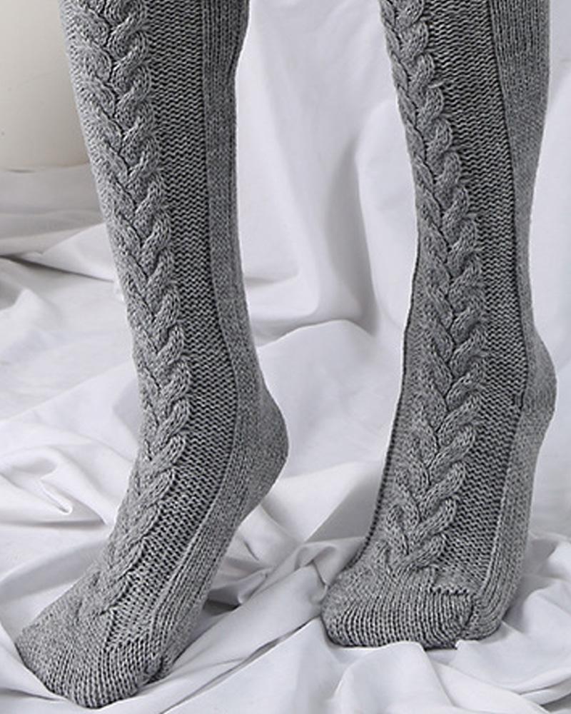 1Pair Thigh High Cable Knit Leg Warmers Winter Warm Long Boot Socks