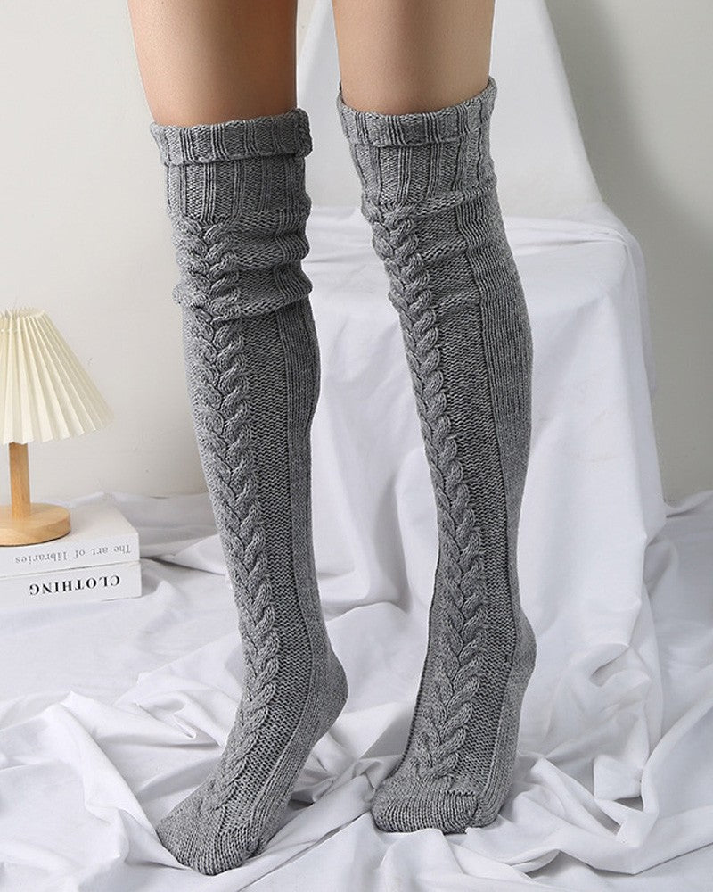 1Pair Thigh High Cable Knit Leg Warmers Winter Warm Long Boot Socks