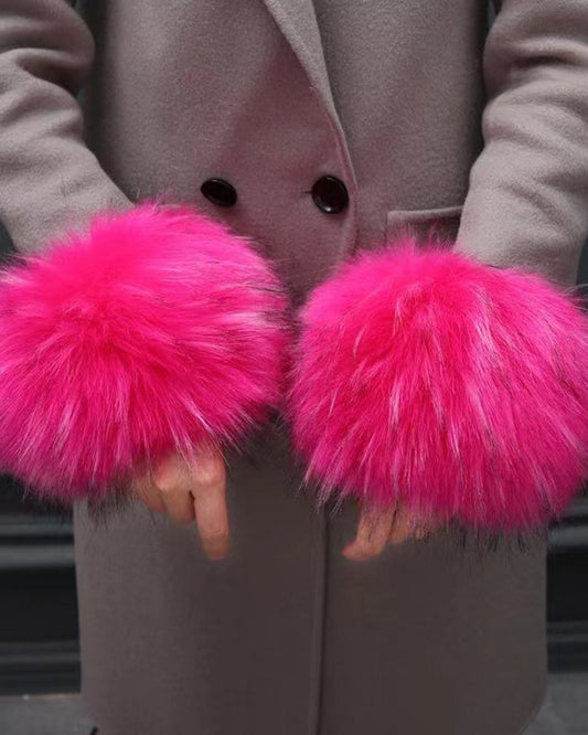 1Pair Faux Fur Fluffy Wrist Cuffs Arm Warmer Gloves