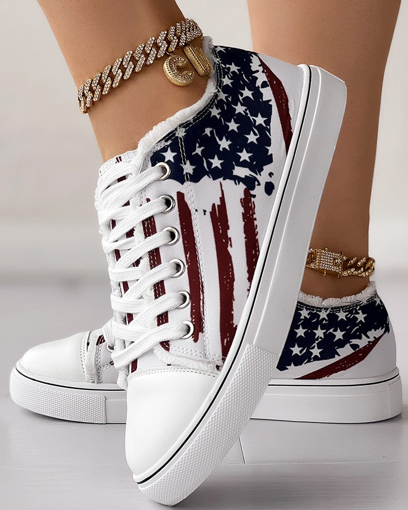 Independence Day Flag Print Raw Hem Sneakers