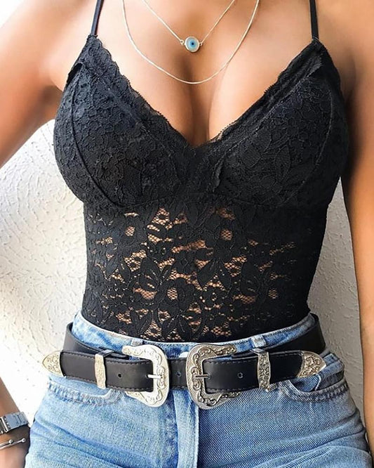 Spaghetti Strap Crochet Lace Cami Top