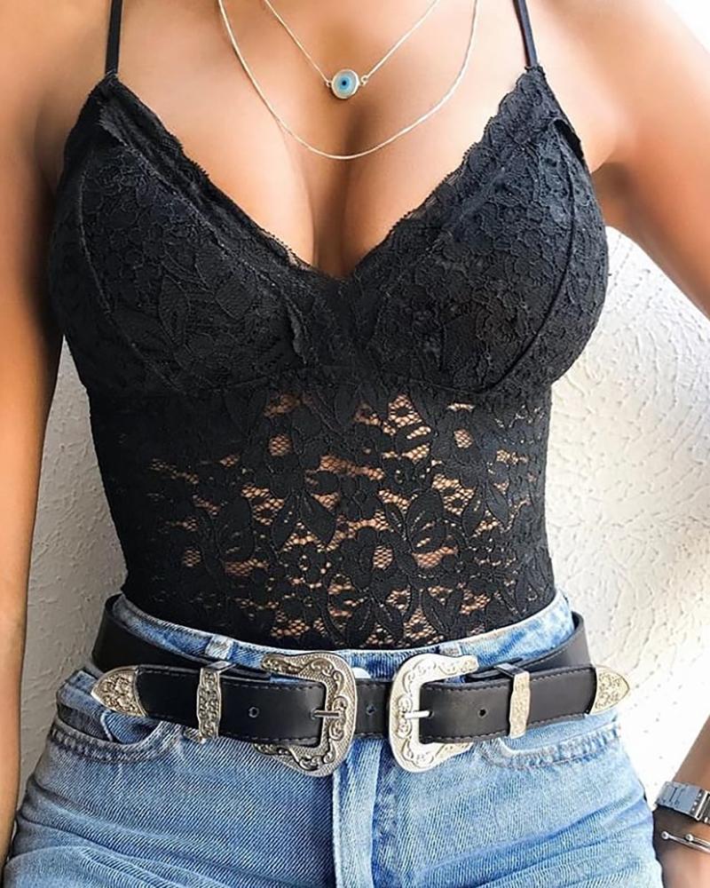 Spaghetti Strap Crochet Lace Cami Top