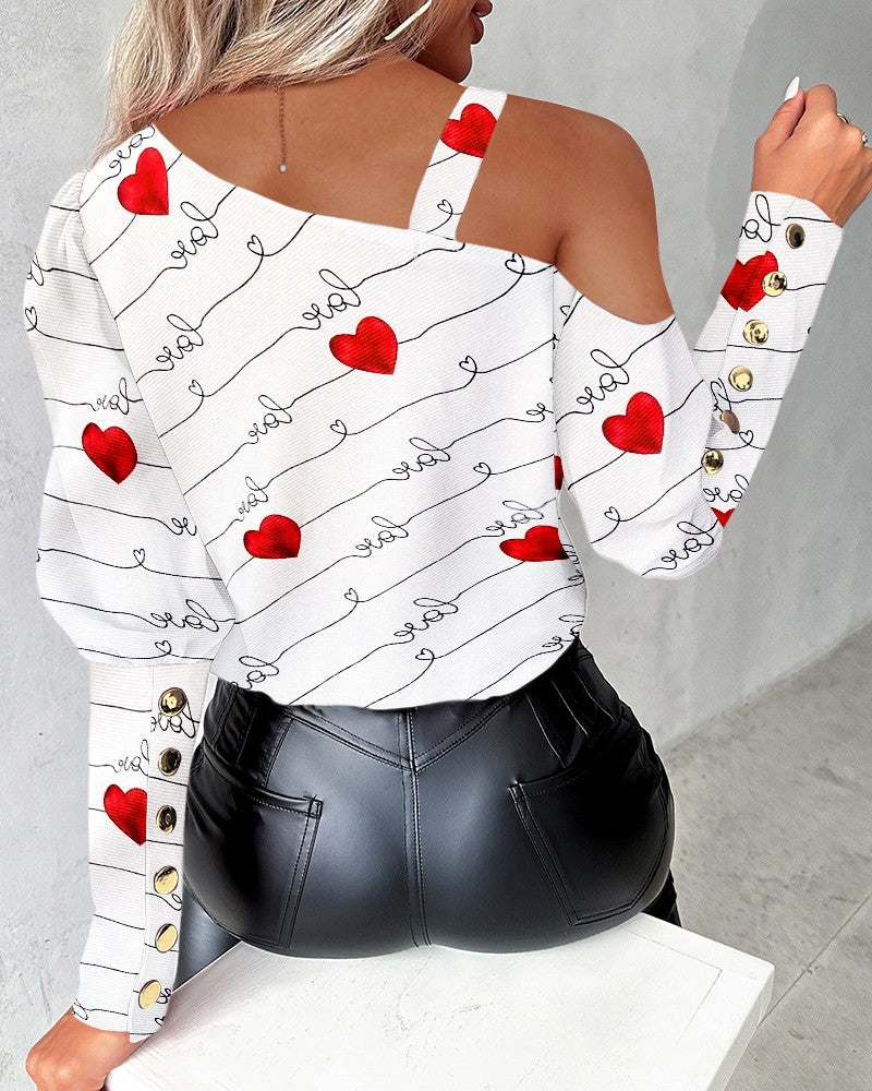 Heart Love Print Chain Decor Top