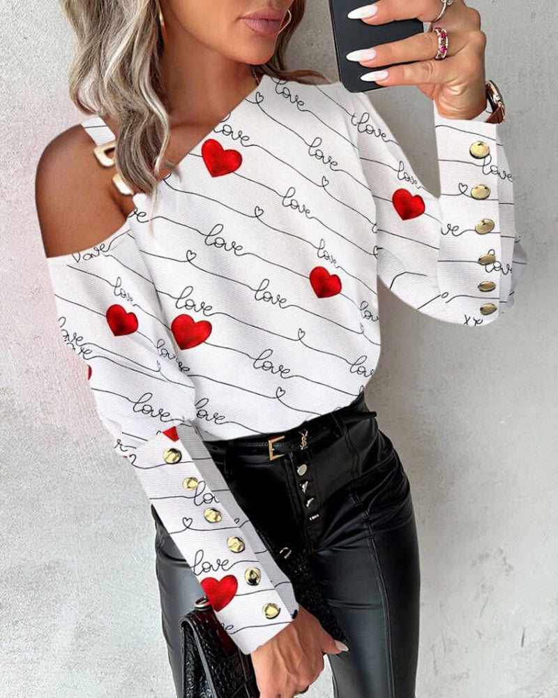 Heart Love Print Chain Decor Top