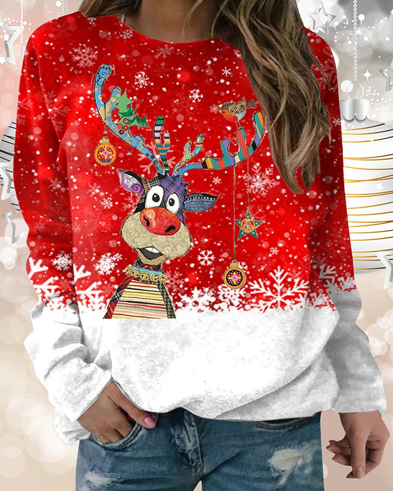 Christmas Graphic Elk Print Long Sleeve Sweatshirt