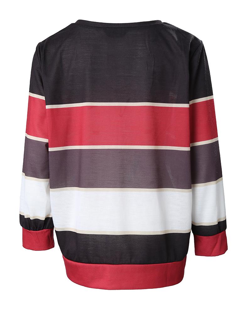 Colorblock Striped Long Sleeve Casual Top