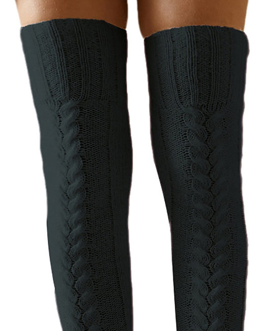 1Pair Over The Knee High Cable Knit Long Socks