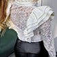 Buttoned Ruffles PU Leather Lace Patchwork Top