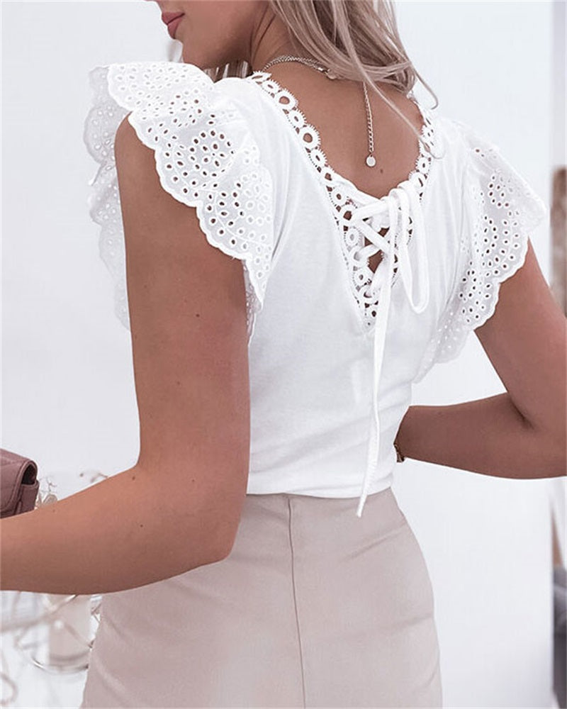 Contrast Lace V Neck Tank Top