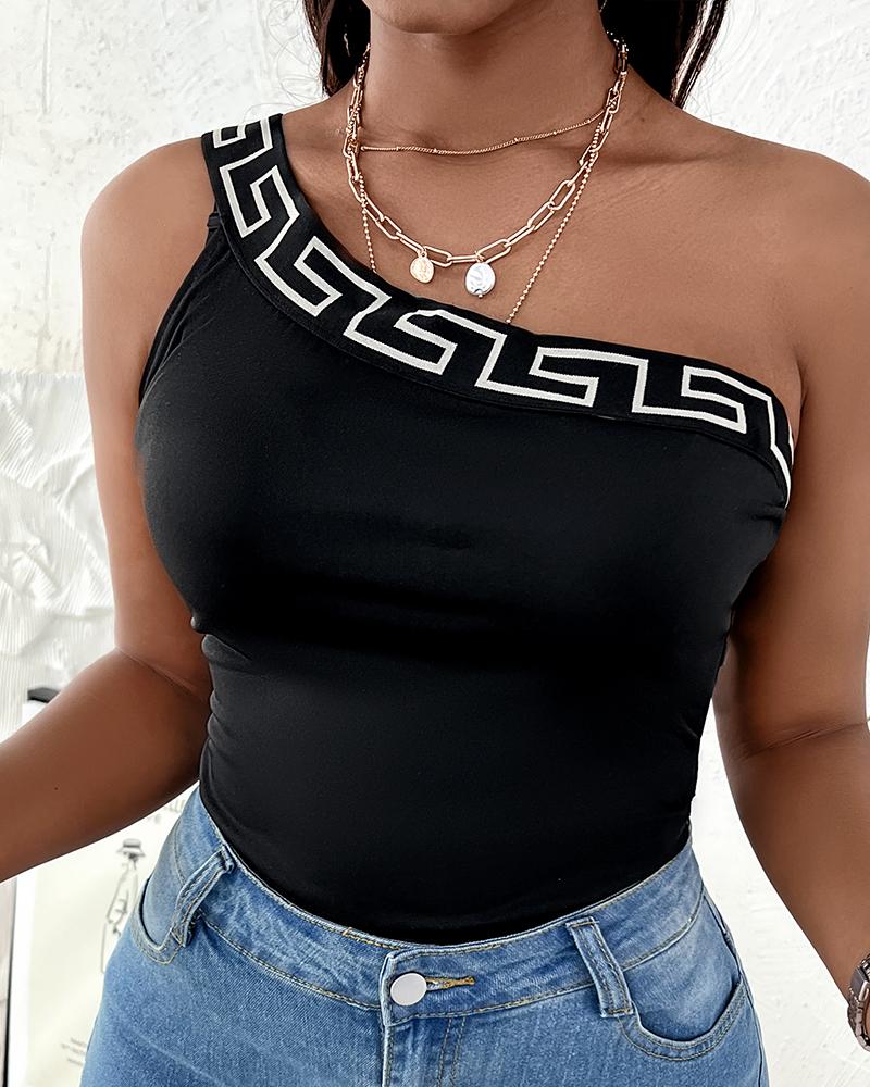 Geo Tape Patch One Shoulder Top