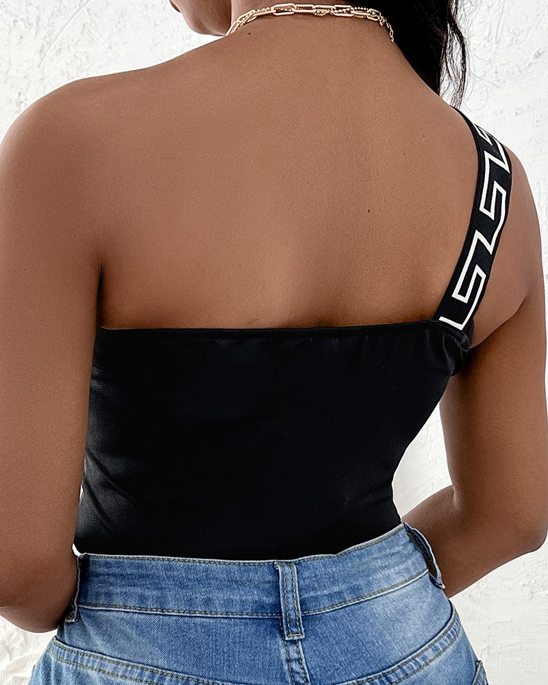 Geo Tape Patch One Shoulder Top