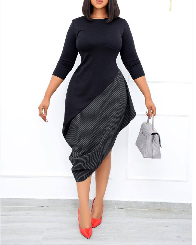 Colorblock Draped Detail Asymmetrical Work Dress