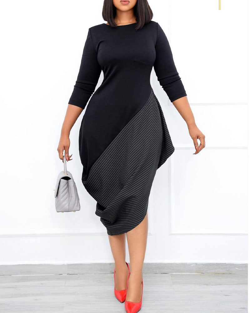 Colorblock Draped Detail Asymmetrical Work Dress