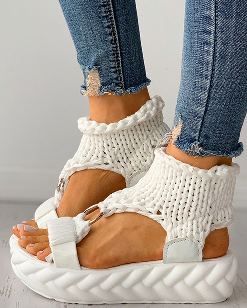 Braided Knit O Ring Cutout Platform Sandals