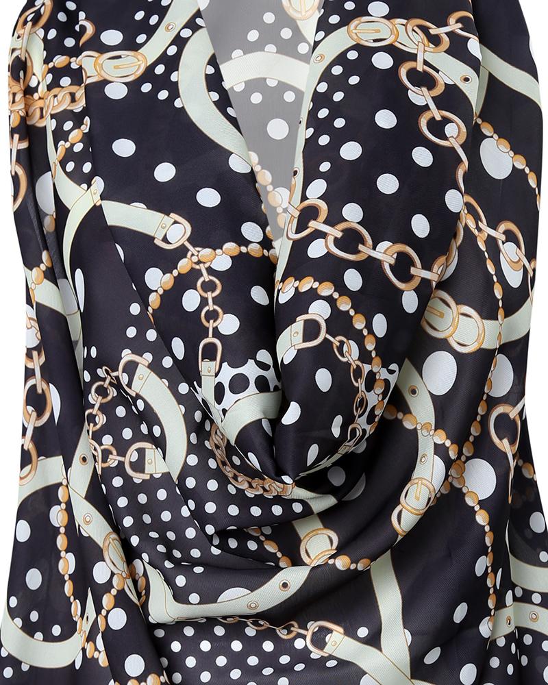 Polka Dot Chain Print Cowl Neck Top