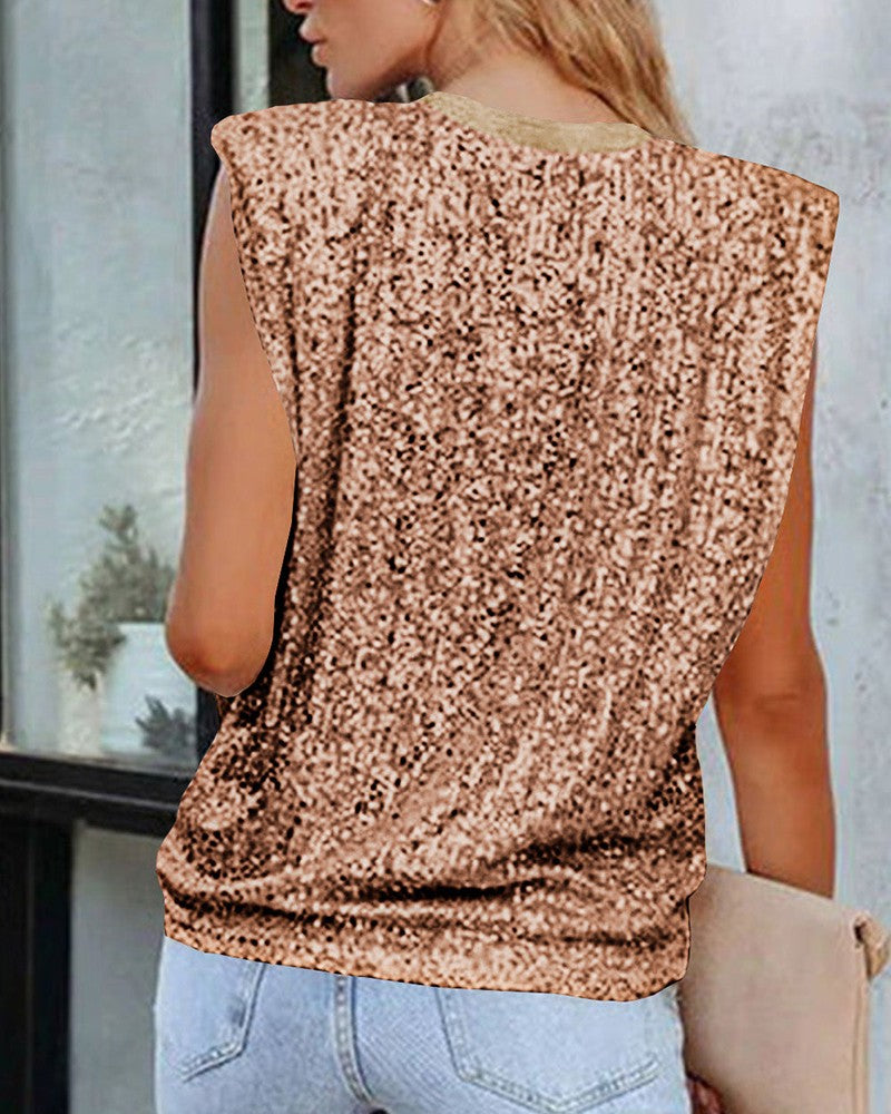 O neck Allover Sequin Top