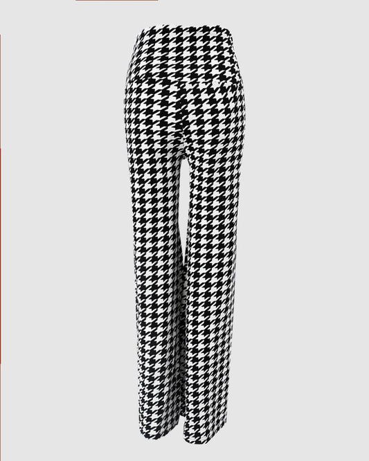 Houndstooth Print High Waist Pants