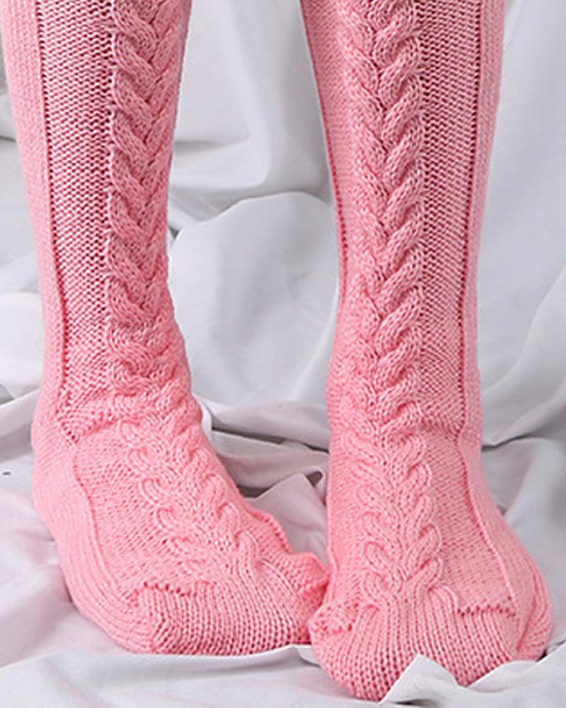 1Pair Thigh High Cable Knit Leg Warmers Winter Warm Long Boot Socks