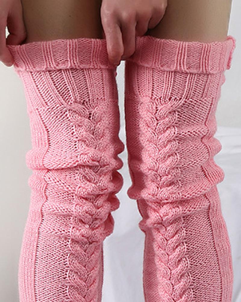 1Pair Thigh High Cable Knit Leg Warmers Winter Warm Long Boot Socks