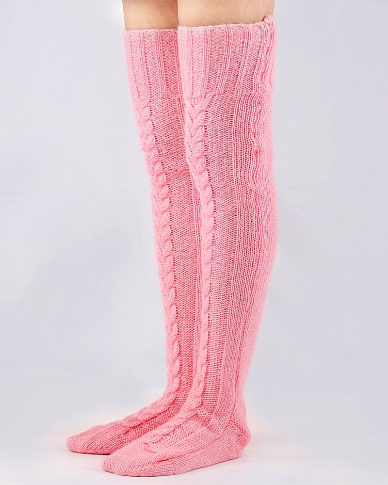 1Pair Thigh High Cable Knit Leg Warmers Winter Warm Long Boot Socks