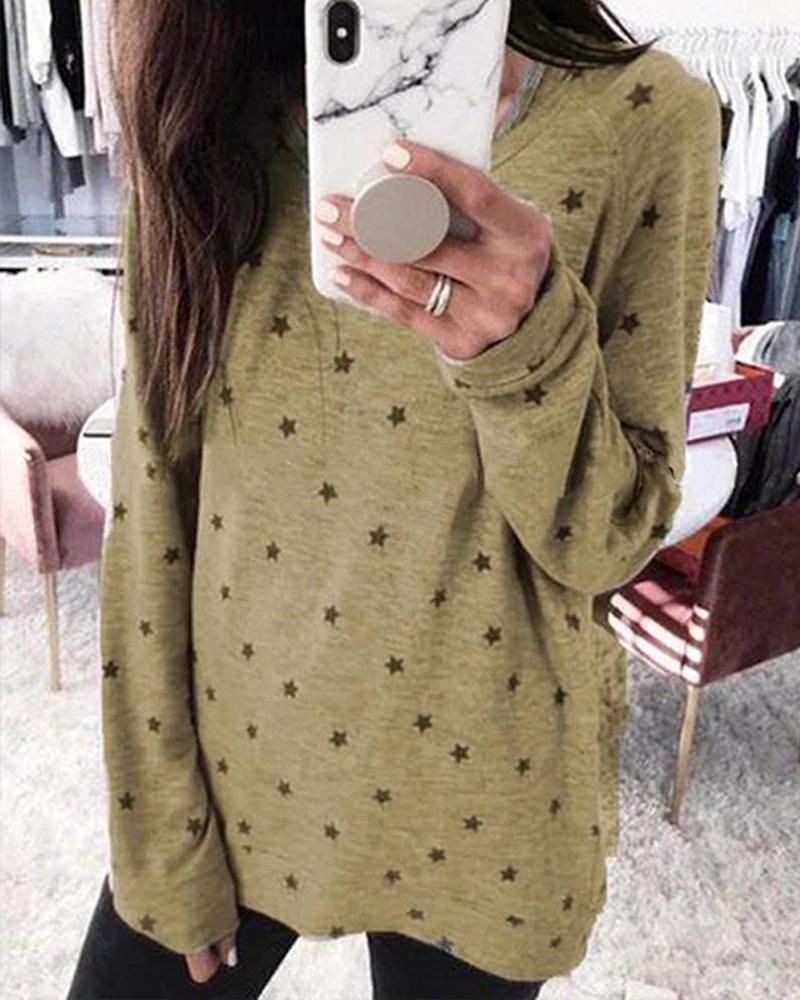 Oversized Long Sleeve Star Pattern Top