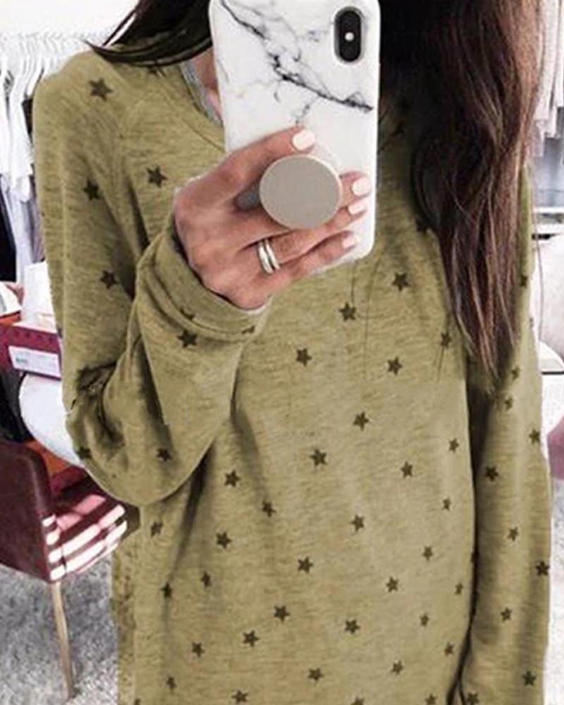 Oversized Long Sleeve Star Pattern Top