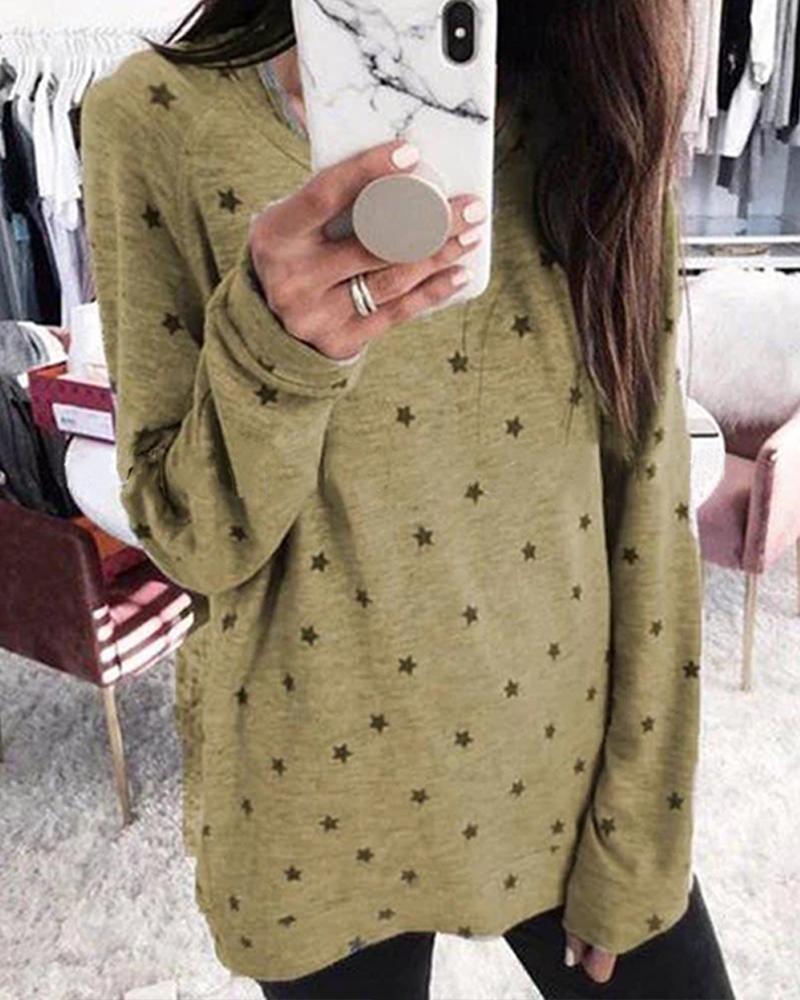 Oversized Long Sleeve Star Pattern Top