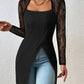 Lace Patch Overlap Long Sleeve Top