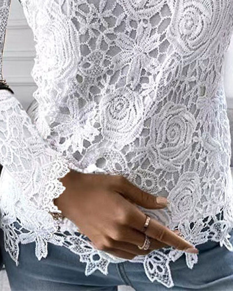 Plain Long Sleeve Lace Top