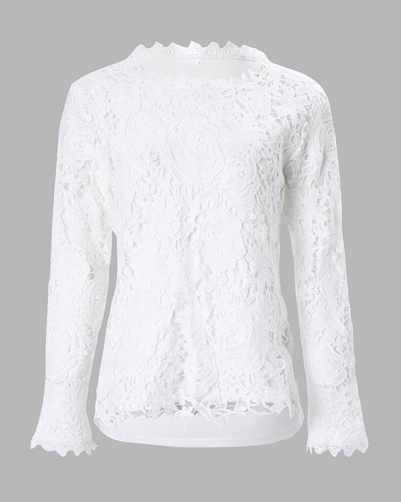 Plain Long Sleeve Lace Top