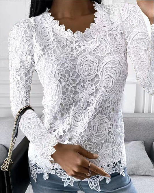 Plain Long Sleeve Lace Top