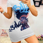 Graffiti Figure & Letter Print Short Sleeve Mini Dress