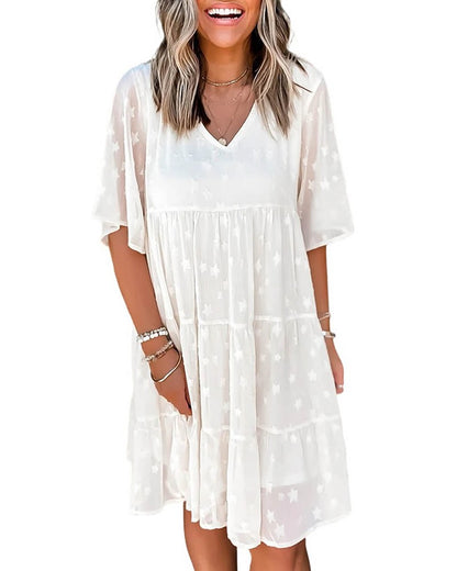 Star Pattern V Neck Casual Dress