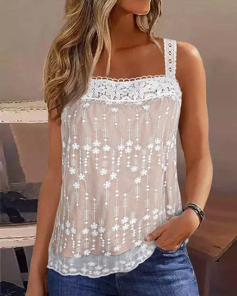 Lace Patch Square Neck Tank Top