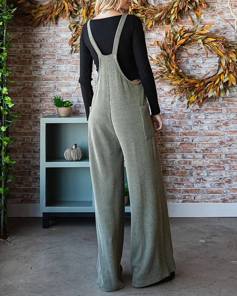 Pocket Design Square Neck Suspender Jumpsuit