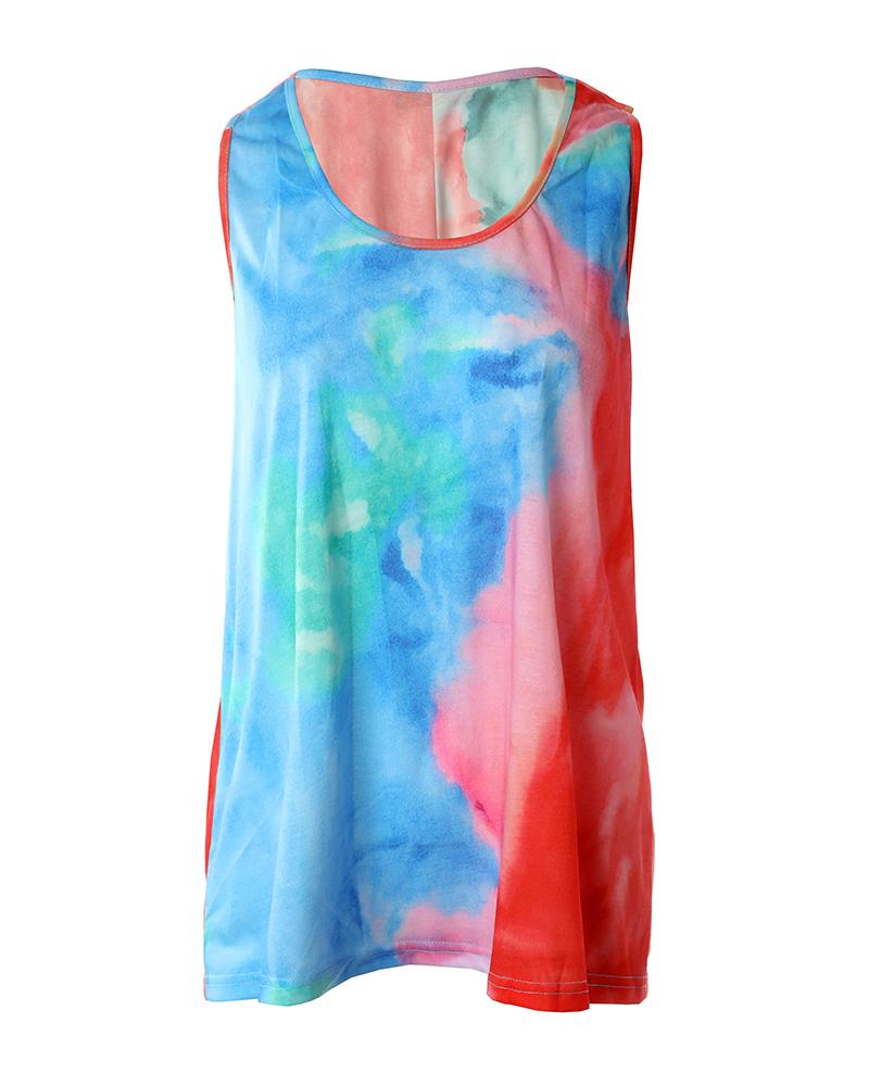 Tie Dye Print Crisscross Ruched Tank Top