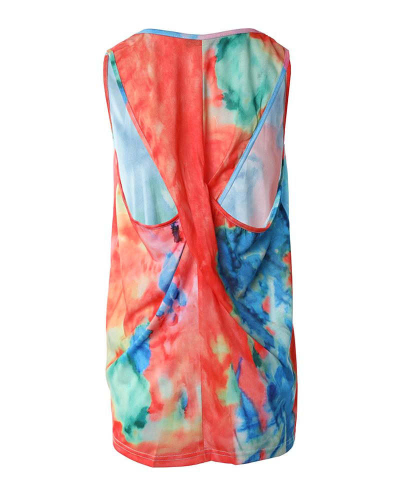 Tie Dye Print Crisscross Ruched Tank Top