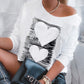 Long Sleeve Heart Print Casual Top