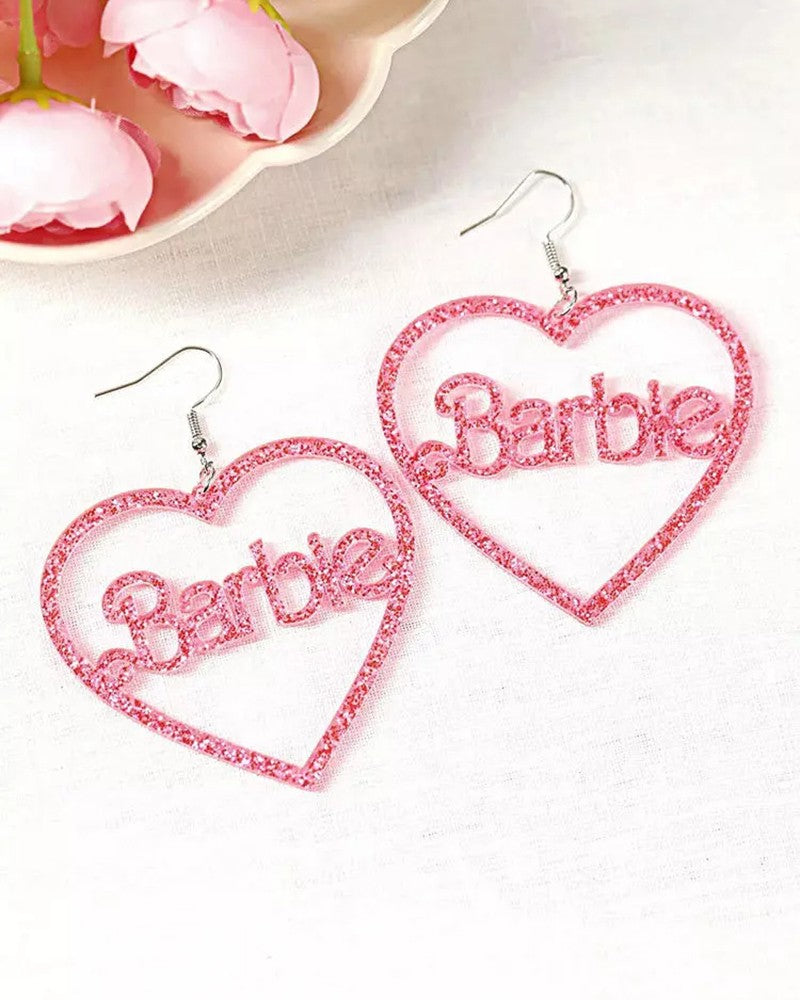 1Pair Glitter Barbie Hollow Heart Hook Earrings