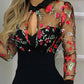 Floral Embroidery Sheer Mesh Slit Ruffles Party Dress