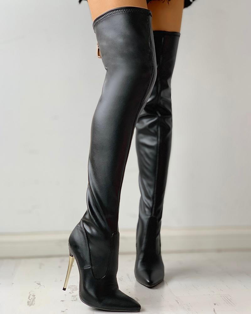 Zipper Knee High Thin Heel Boots