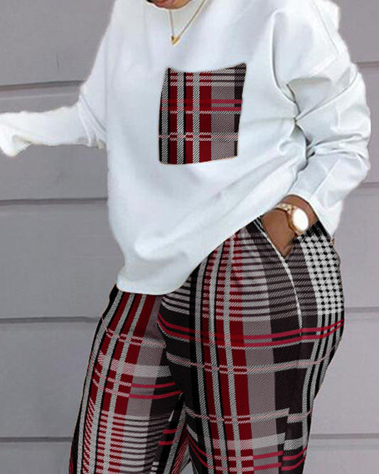 Plaid Print Long Sleeve Top & Pants Set